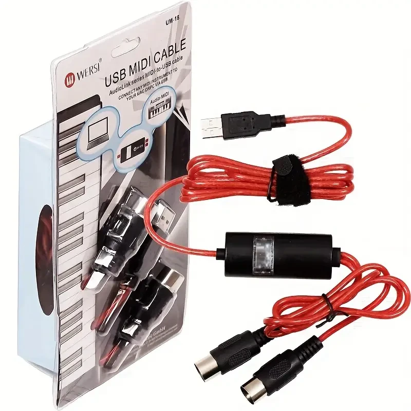 Convertidor/Adaptador de interfaz MIDI USB IN-OUT para batería de piano eléctrico, teclado musical, sintetizador, adaptador para Windows IOS, 2 m/78,74 pulgadas