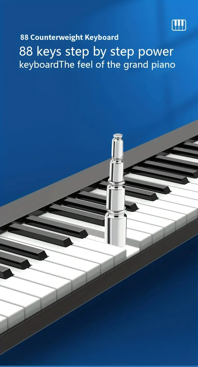 Teclado de piano electrónico inteligente portátil multifuncional negro de 88 teclas