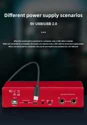 Tarjeta de sonido con interfaz de audio de 2 canales y pantalla, diseñada para mezcladores profesionales de estudio de grabación para guitarra eléctrica en sitio. Ofrece grabación de alta resolución de 24 bits/196 kHz para música. Interfaz XLR con aliment