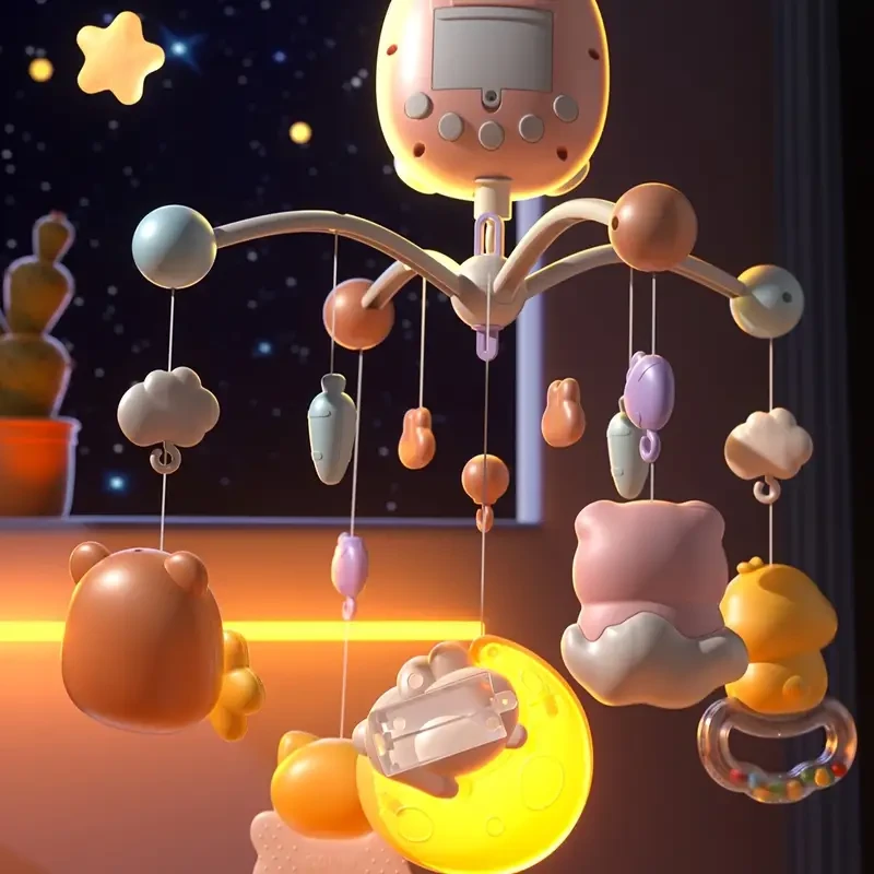 Juego de bonitas campanas de cama con forma de conejo, con música y colgantes para la dentición, ideales para recién nacidos.