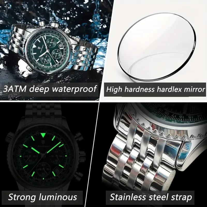Reloj de acero inoxidable de lujo Poedagar para hombre