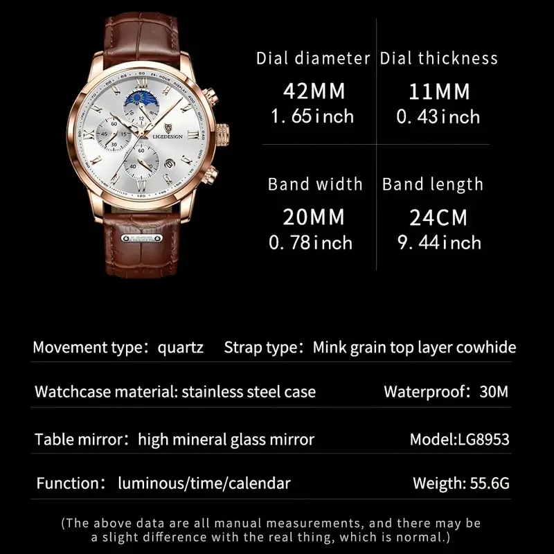 Reloj de pulsera deportivo de cuarzo resistente al agua y cronógrafo para hombre.