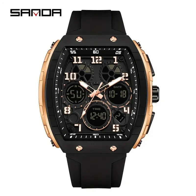 Relojes SANDA para hombre, deportivos, casuales, a la moda, resistentes al agua, con doble pantalla cuadrada
