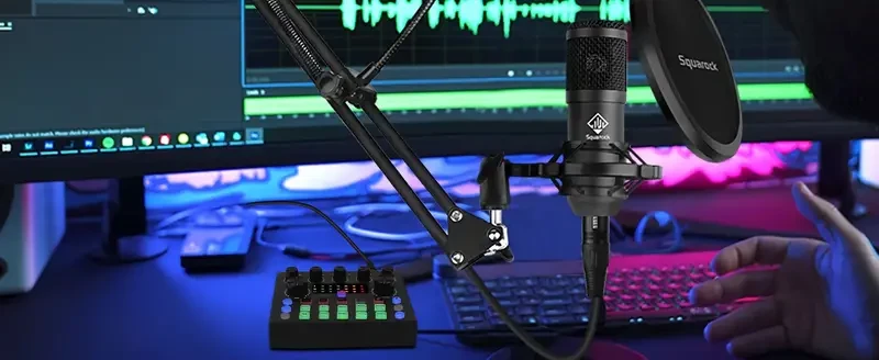 Paquete de equipo de podcast Squark: interfaz de audio 2x1 con mezclador de DJ todo en uno y micrófono de estudio para transmisión. Ideal para grabación, transmisión en vivo y juegos. Compatible con PC, teléfono inteligente y PlayStation. Eid al-Adha Muba