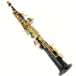 Saxofón soprano Y-82Z Sib recto con llave dorada negra. Instrumento para principiantes, estudiantes y músicos de nivel intermedio. Incluye estuche, boquilla, zapatillas, caña, kit de limpieza, correa para el cuello y guantes blancos.