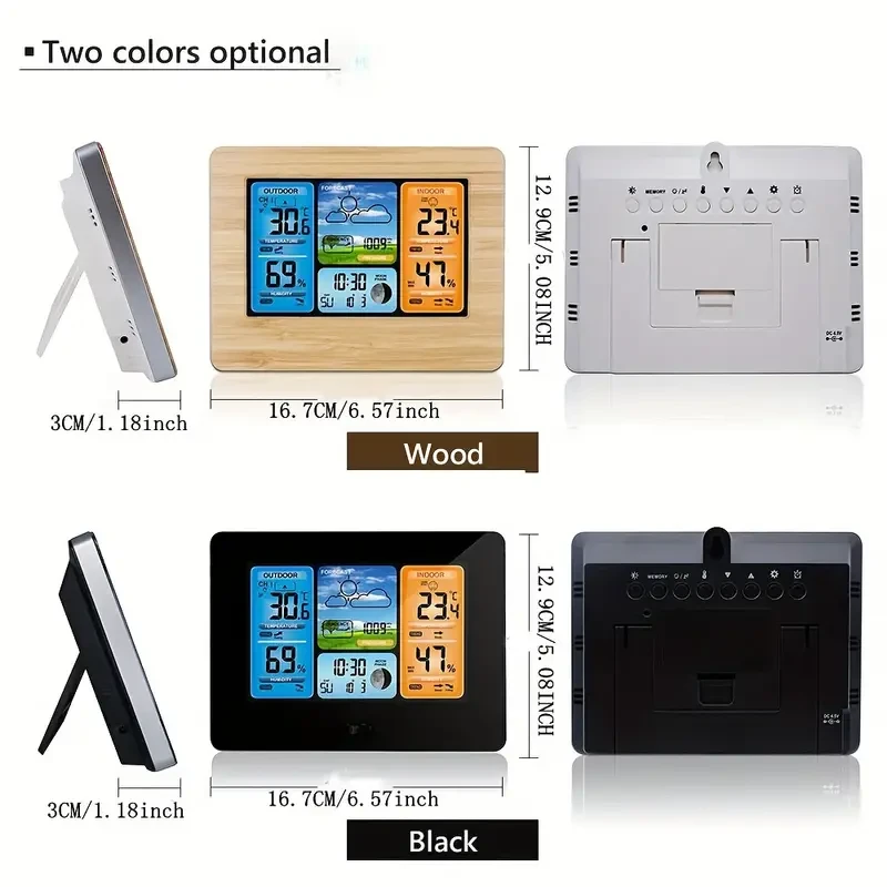 Estación meteorológica con pantalla a color, estación meteorológica para interiores y termómetro para interiores y exteriores, con 1 sensor de temperatura inalámbrico para exteriores.