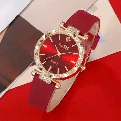 Reloj de cuarzo para mujer, 5 unidades, correa de cuero rojo