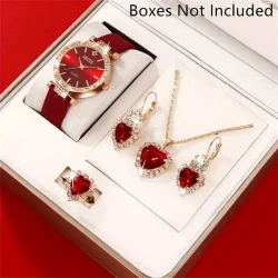 Reloj de cuarzo para mujer, 5 unidades, correa de cuero rojo