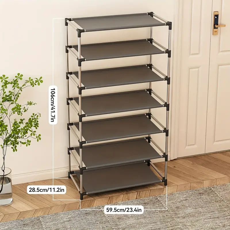 Zapatero versátil de 7 niveles: fácil de montar, organizador de metal duradero para sala de estar, dormitorio y pasillo.