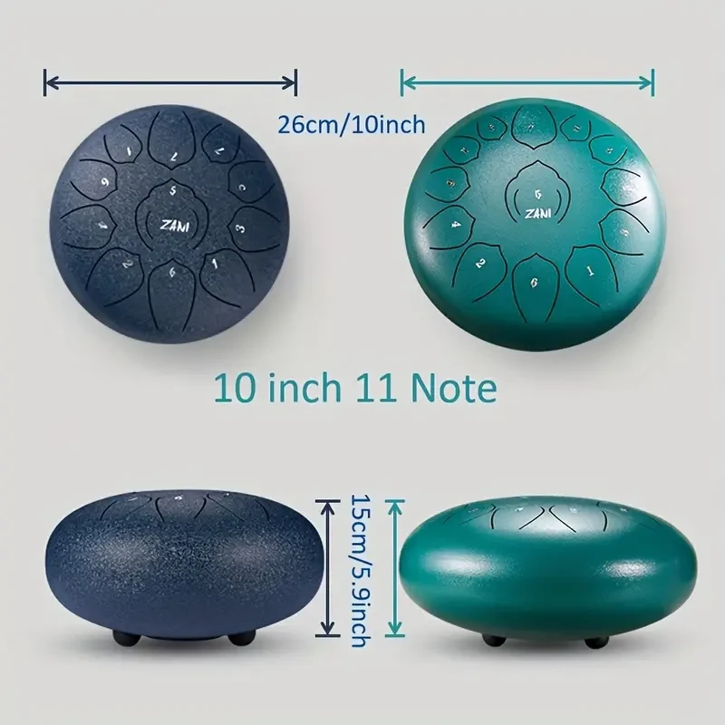 Tambor de lengüeta de acero de 25,4 cm y 11 tonos, instrumento de percusión con funda, libro de música y baquetas para meditación, entretenimiento, educación musical, conciertos, yoga, Eid al-Adha, Mubarak.