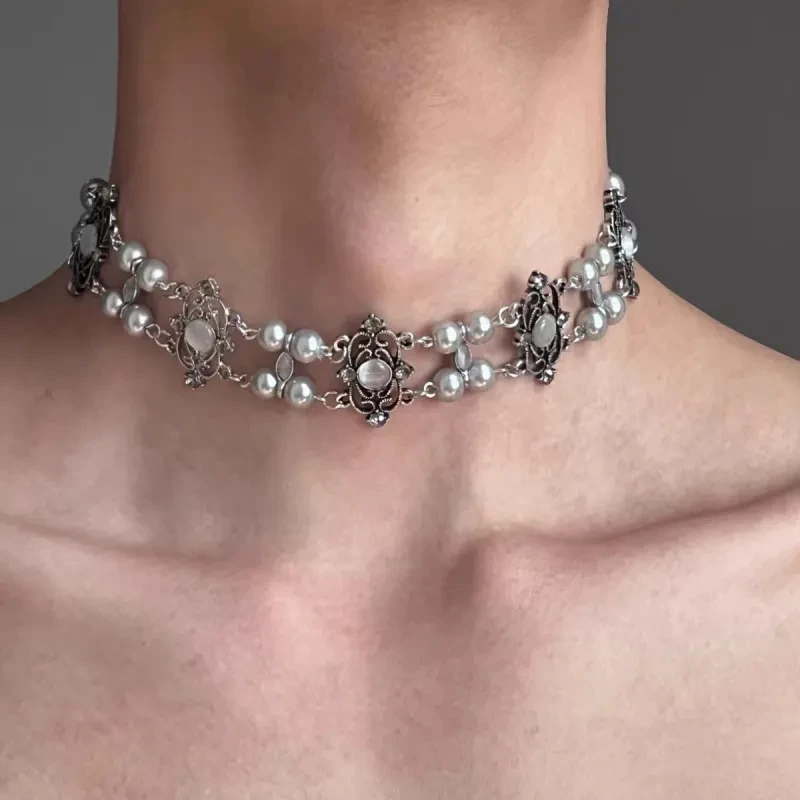 Elegante gargantilla de perlas y cristales - Collar de lujo con luz de nicho