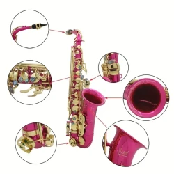 Saxofón alto clásico Slade en mi bemol con cuerpo de latón y llaves de abulón grabadas. Incluye estuche protector. Estuche para saxofón. Accesorios para saxofón alto.