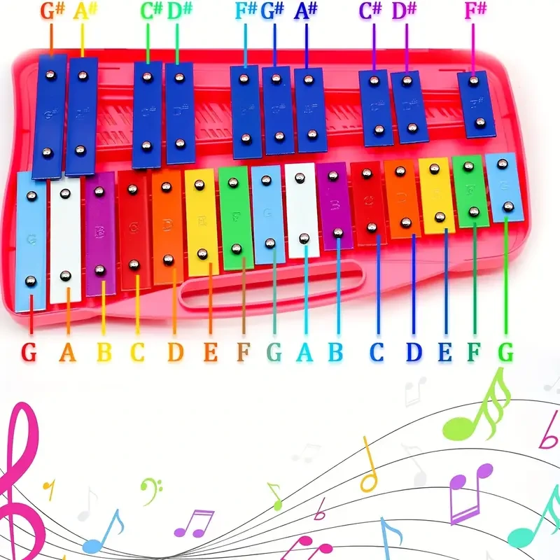 Xilófono Eavnbaek de 25 notas: Glockenspiel de amplio rango para un sonido rico, instrumento de percusión profesional con estuche rígido resistente y baquetas blandas, ideal para estudiantes principiantes, enseñanza musical y regalos únicos.
