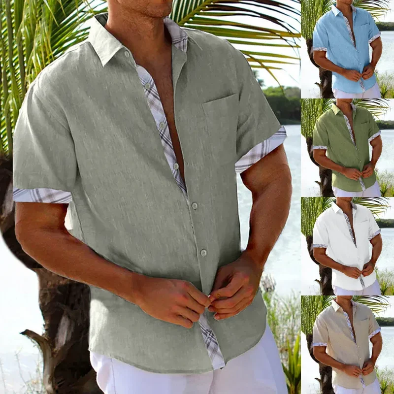 Camisas de manga corta con cuadros laterales para hombre