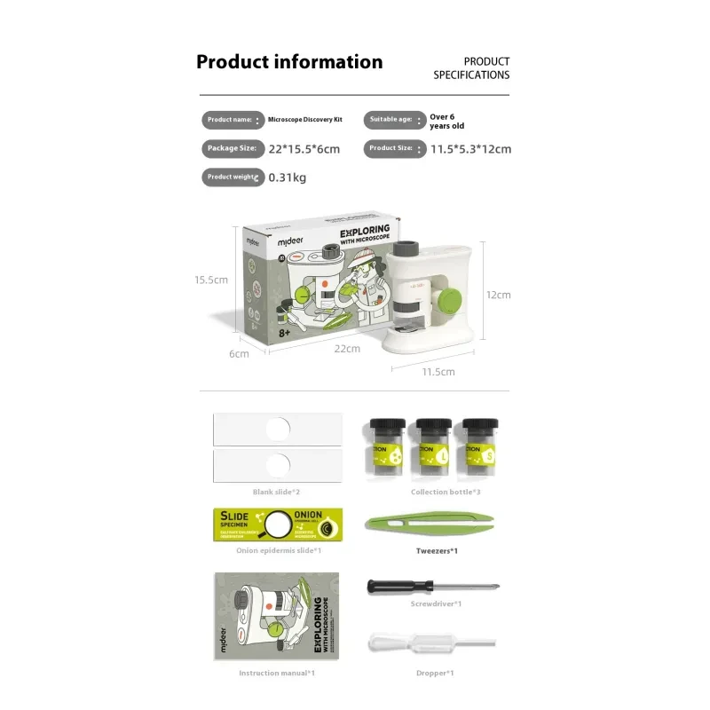 Microscopio portátil de mano para experimentos científicos para niños de alta definición