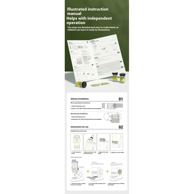 Microscopio portátil de mano para experimentos científicos para niños de alta definición