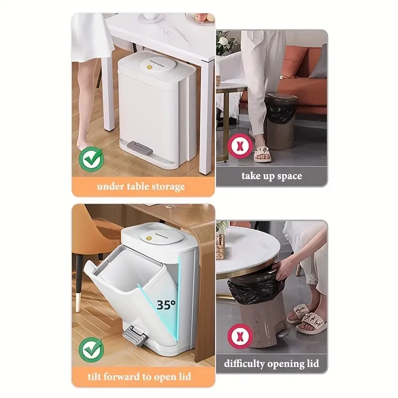 Basurero con pedal - 8,8 l/2,3 galones, compacto, con tapa de seguridad