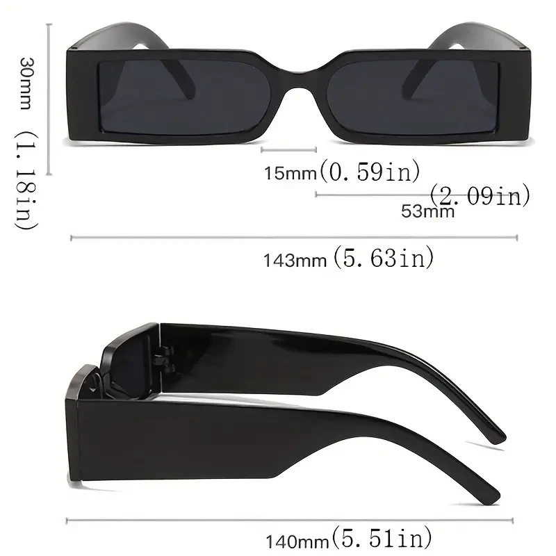 Gafas de sol rectangulares con montura pequeña y estuche