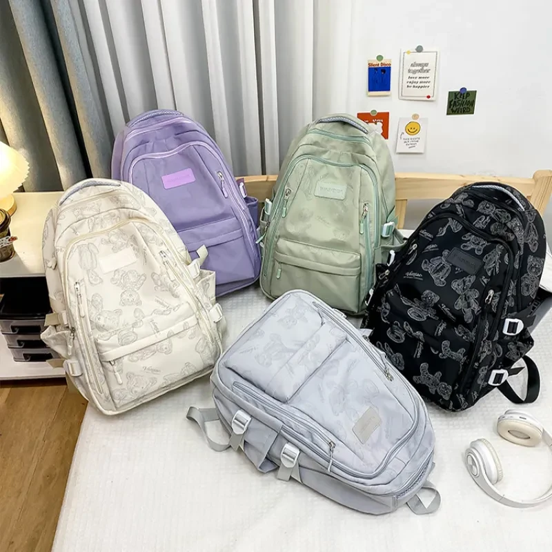 Mochila con estampado de osos, moderna, versátil, de gran capacidad, para mujer