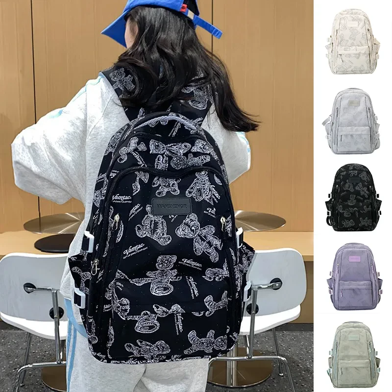Mochila con estampado de osos, moderna, versátil, de gran capacidad, para mujer