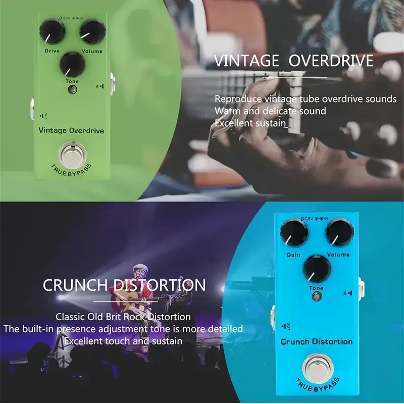 Mini pedal de efectos para guitarra eléctrica, bloque único, sobrecarga clásica, distorsión de metal, retardo analógico, retardo digital, CC 9 V, Eid al-Adha Mubarak