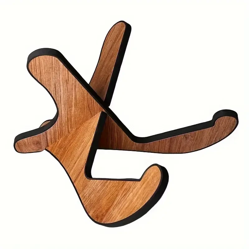 Un soporte universal de madera para guitarra con un soporte portátil en forma de X para instrumentos de cuerda con acolchado de goma suave para guitarra acústica, bajo, guitarra eléctrica, guitarra clásica, violín, mandolina, ukelele y otros instrumentos.