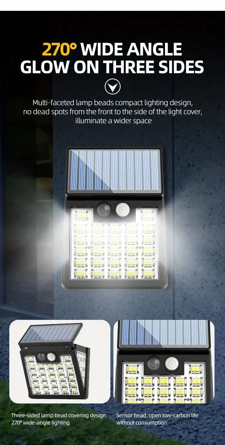 Lámpara de pared con sensor de movimiento de 72 LED y energía solar: fácil de instalar, iluminación exterior del anochecer al amanecer para jardín, patio, parque y hogar.