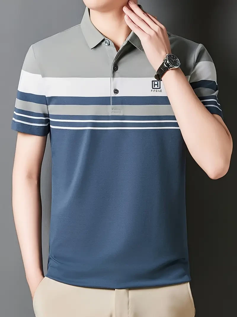 Camisas de golf de manga corta con solapa y bloques de color para hombre