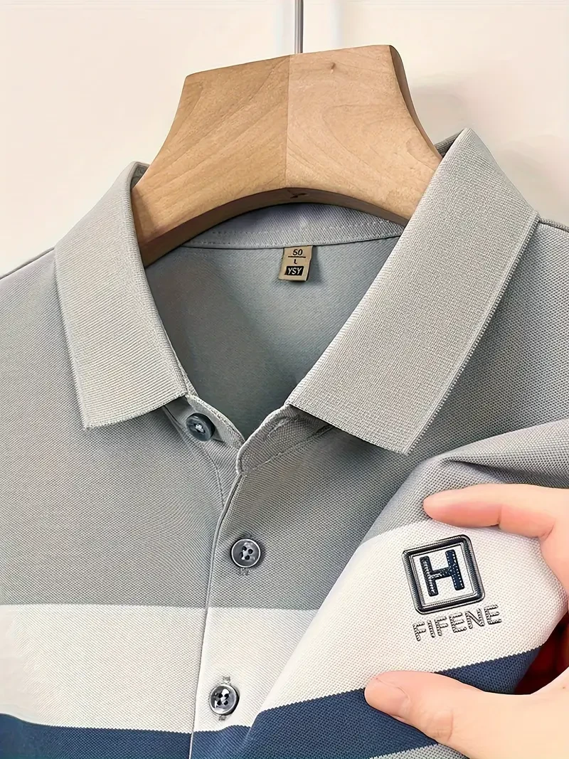 Camisas de golf de manga corta con solapa y bloques de color para hombre