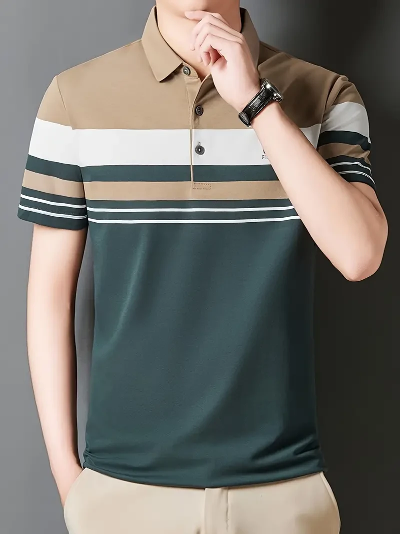 Camisas de golf de manga corta con solapa y bloques de color para hombre