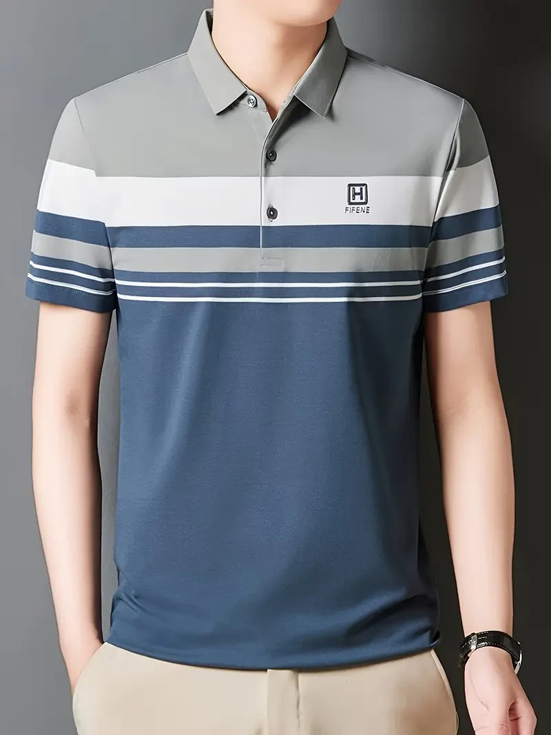 Camisas de golf de manga corta con solapa y bloques de color para hombre