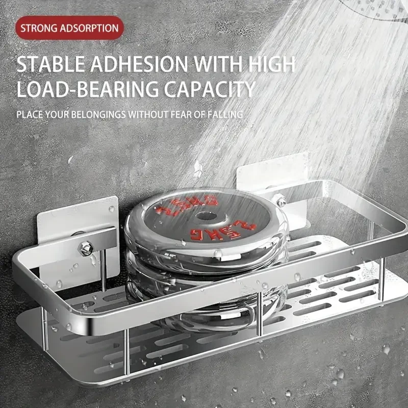 Estante de pared de aluminio de fácil instalación: sin taladros para baño, cocina y aseo.