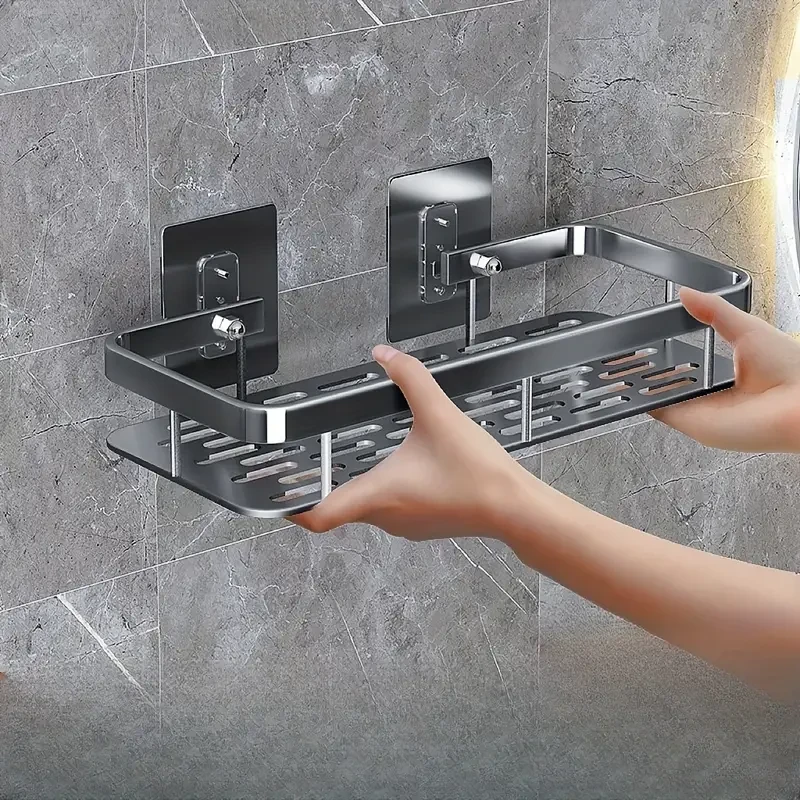 Estante de pared de aluminio de fácil instalación: sin taladros para baño, cocina y aseo.