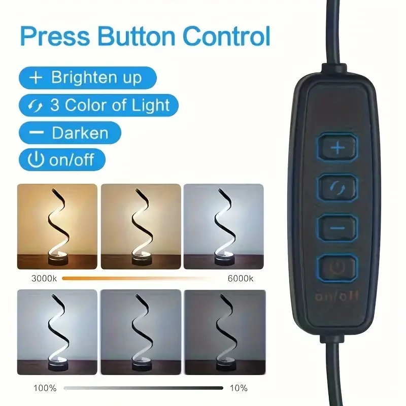 Lámpara espiral (1 unidad): lámpara USB versátil para oficina, dormitorio y sala de estar.