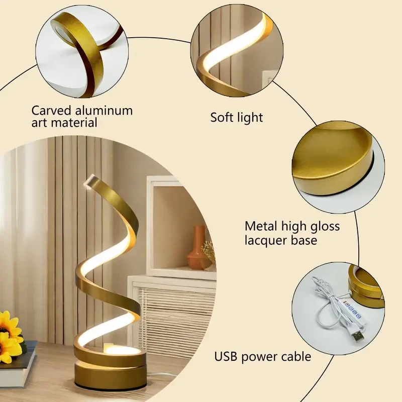 Lámpara espiral (1 unidad): lámpara USB versátil para oficina, dormitorio y sala de estar.