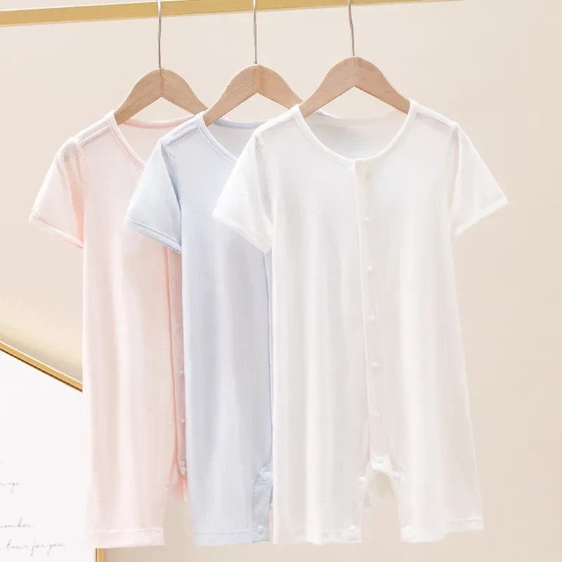 Ropa de fibra de bambú para bebés, mono fino de manga corta para bebés