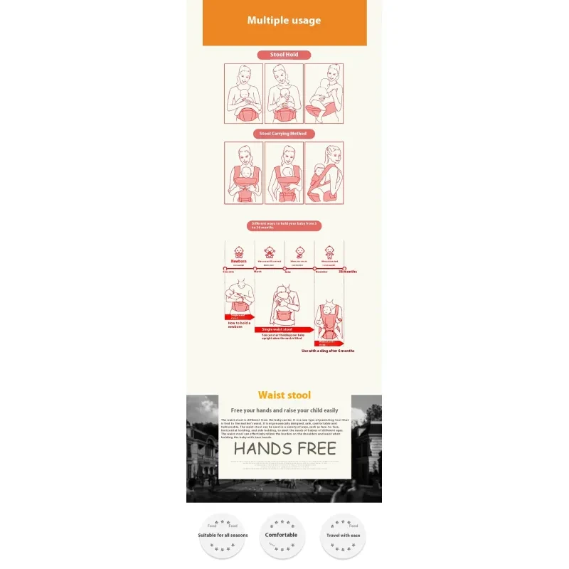 Taburete multifuncional de algodón para bebé con correa para el hombro