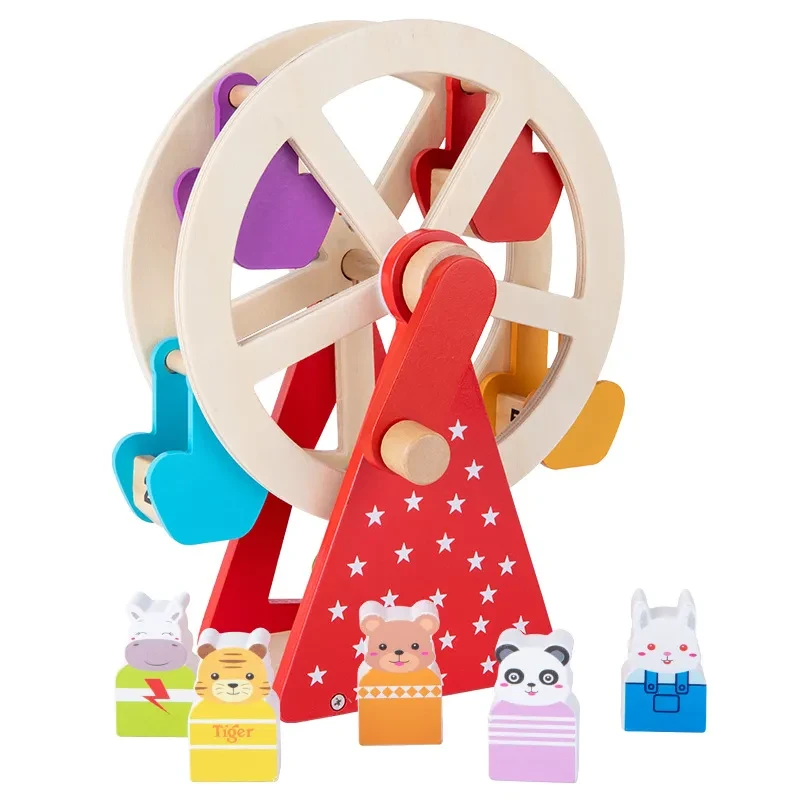 Rueda de la fortuna de madera con forma de animal para bebés y niños pequeños, juguetes educativos para la primera infancia