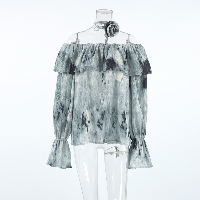 Top con hombros descubiertos y cordones con diseño de pintura de tinta para mujer