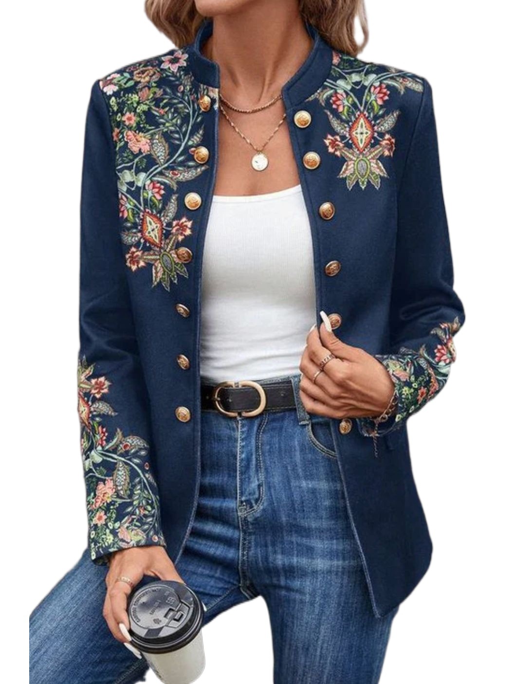 Chaqueta de traje pequeña estampada cruzada para mujer