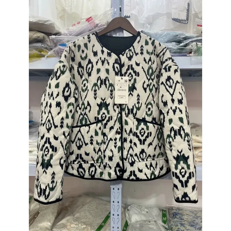 Chaqueta de abrigo de algodón con hilo estilo francés estampado