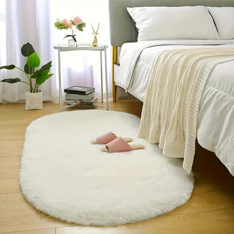 Alfombra de pelo largo y esponjoso de lujo, antideslizante y lavable a máquina para sala de estar y dormitorio.