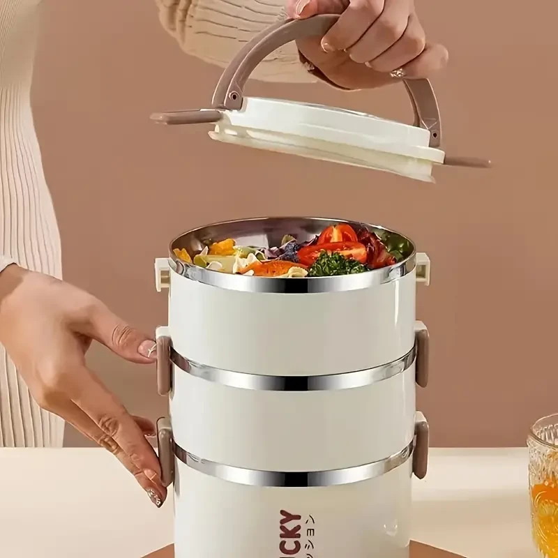 Fiambrera térmica de acero inoxidable con tapa: hermética, multicapa, portátil, ideal para la escuela, la oficina y el camping.