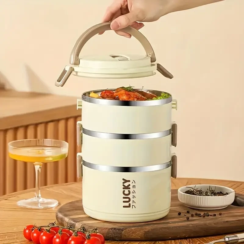 Fiambrera térmica de acero inoxidable con tapa: hermética, multicapa, portátil, ideal para la escuela, la oficina y el camping.