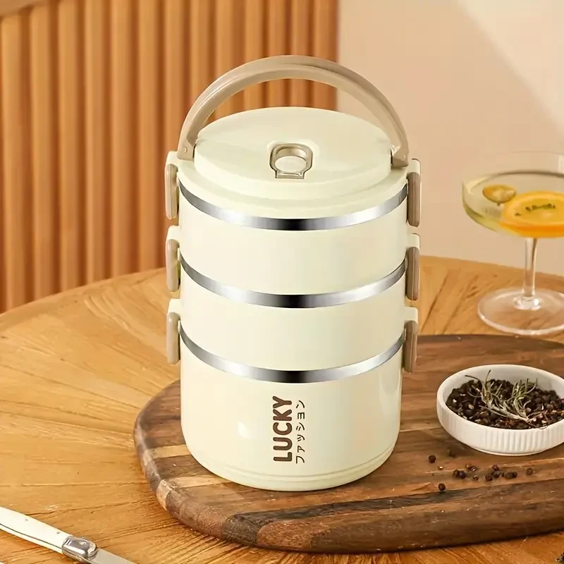 Fiambrera térmica de acero inoxidable con tapa: hermética, multicapa, portátil, ideal para la escuela, la oficina y el camping.