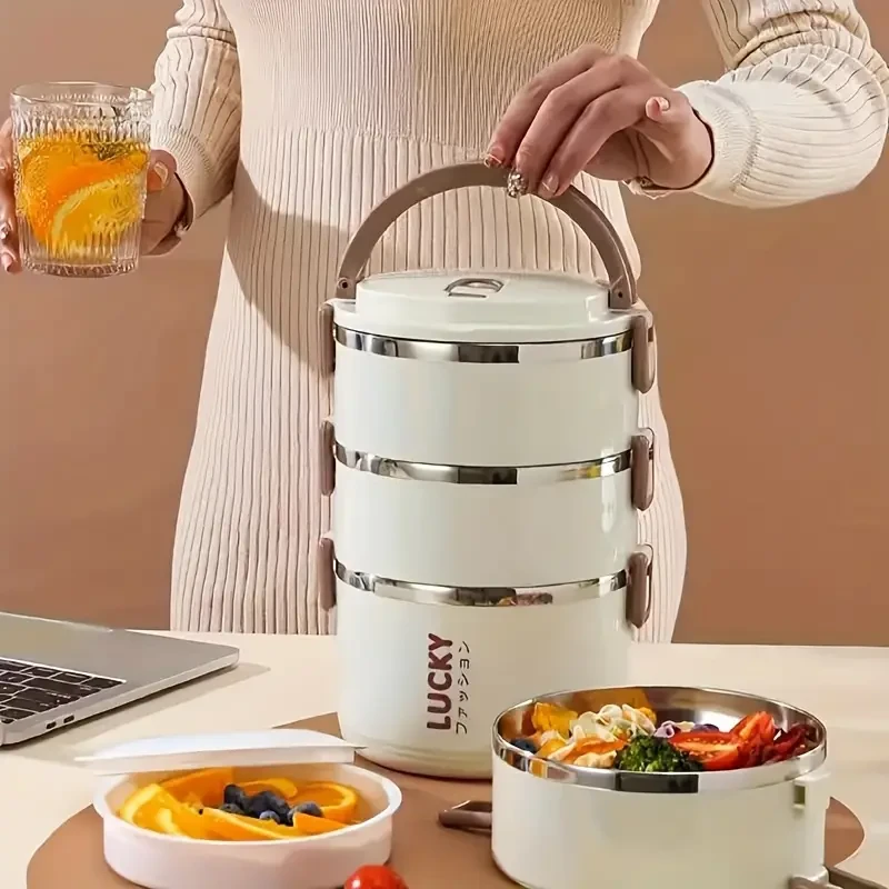 Fiambrera térmica de acero inoxidable con tapa: hermética, multicapa, portátil, ideal para la escuela, la oficina y el camping.