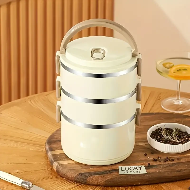 Fiambrera térmica de acero inoxidable con tapa: hermética, multicapa, portátil, ideal para la escuela, la oficina y el camping.