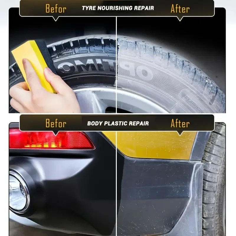 Cera abrillantadora de neumáticos premium para coche: protección duradera y potenciador del brillo para piezas de plástico con revestimiento de mantenimiento de larga duración.