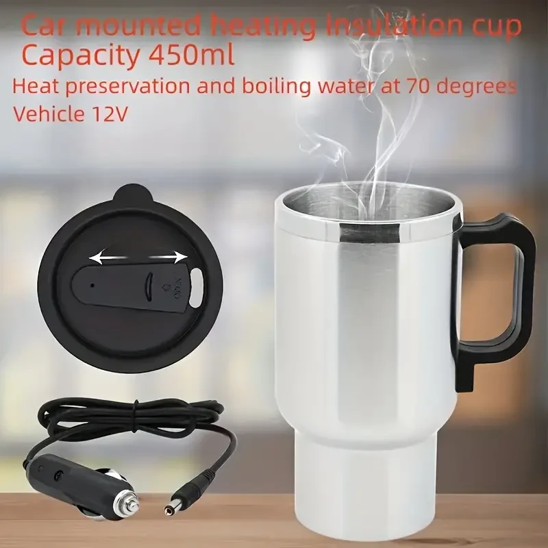 Taza térmica eléctrica para coche, lista para viajar: de acero inoxidable, a prueba de derrames, de calentamiento rápido y aislante, ideal para quienes viajan diariamente.