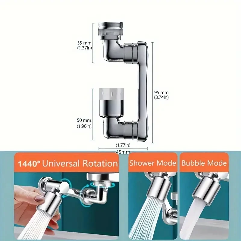 Cabezal rociador giratorio universal de aleación de cobre 1440 - Extensión de caño aireador para grifos de cocina y lavabo